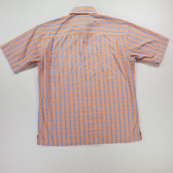 Johnston Murphy Shirt Men Medium Orange Blue Check Regular Fit Casual Button Up - Picture 9 of 14